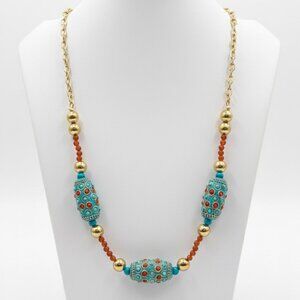 Turquoise Carnelian Chunky Bead Boho Adjustable Necklace